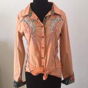 ROAR Buckle Embroidered Peach women's shirt